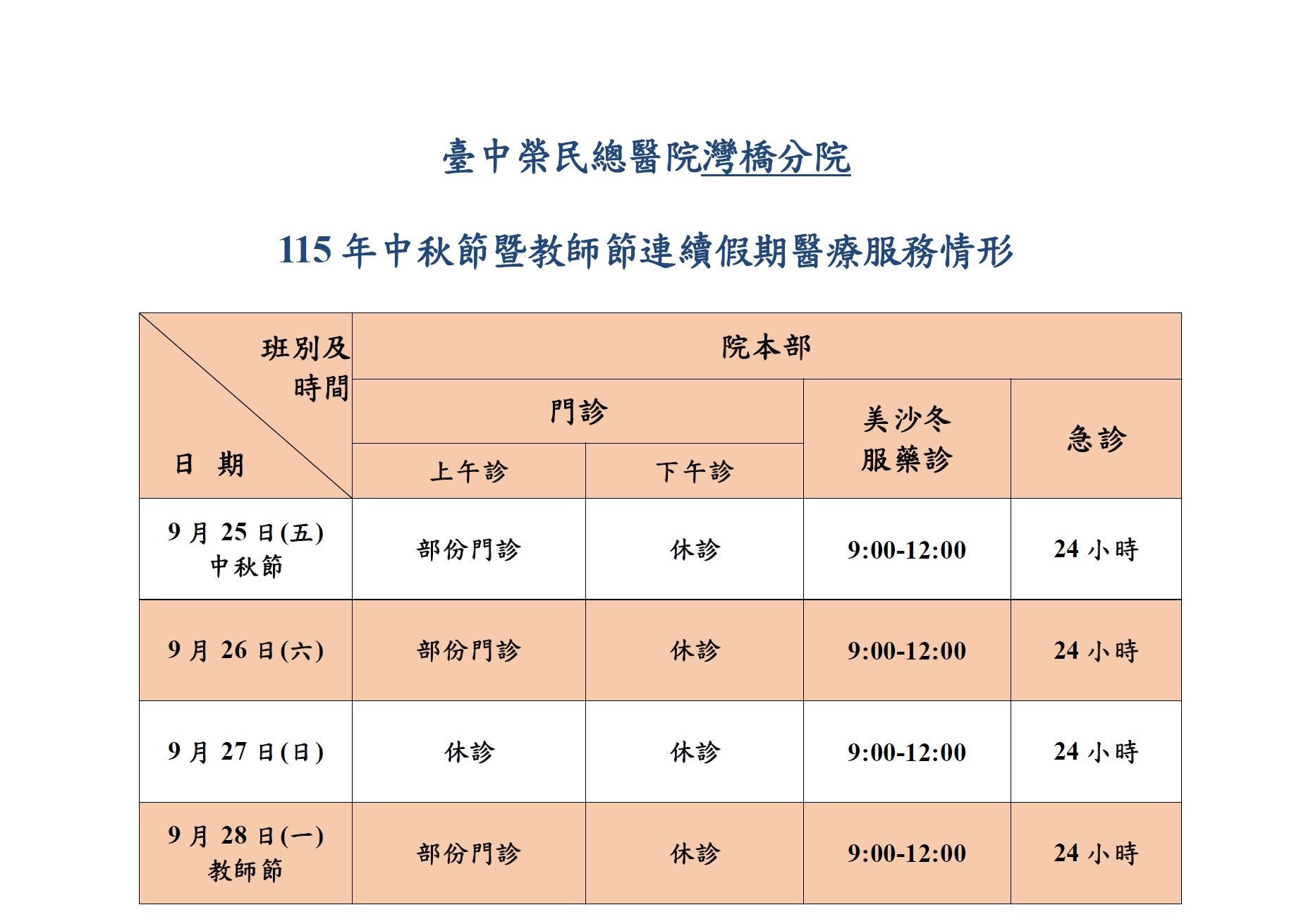 115年中秋節暨教師節連續假期醫療服務情形-臺中榮總灣橋分院.jpg