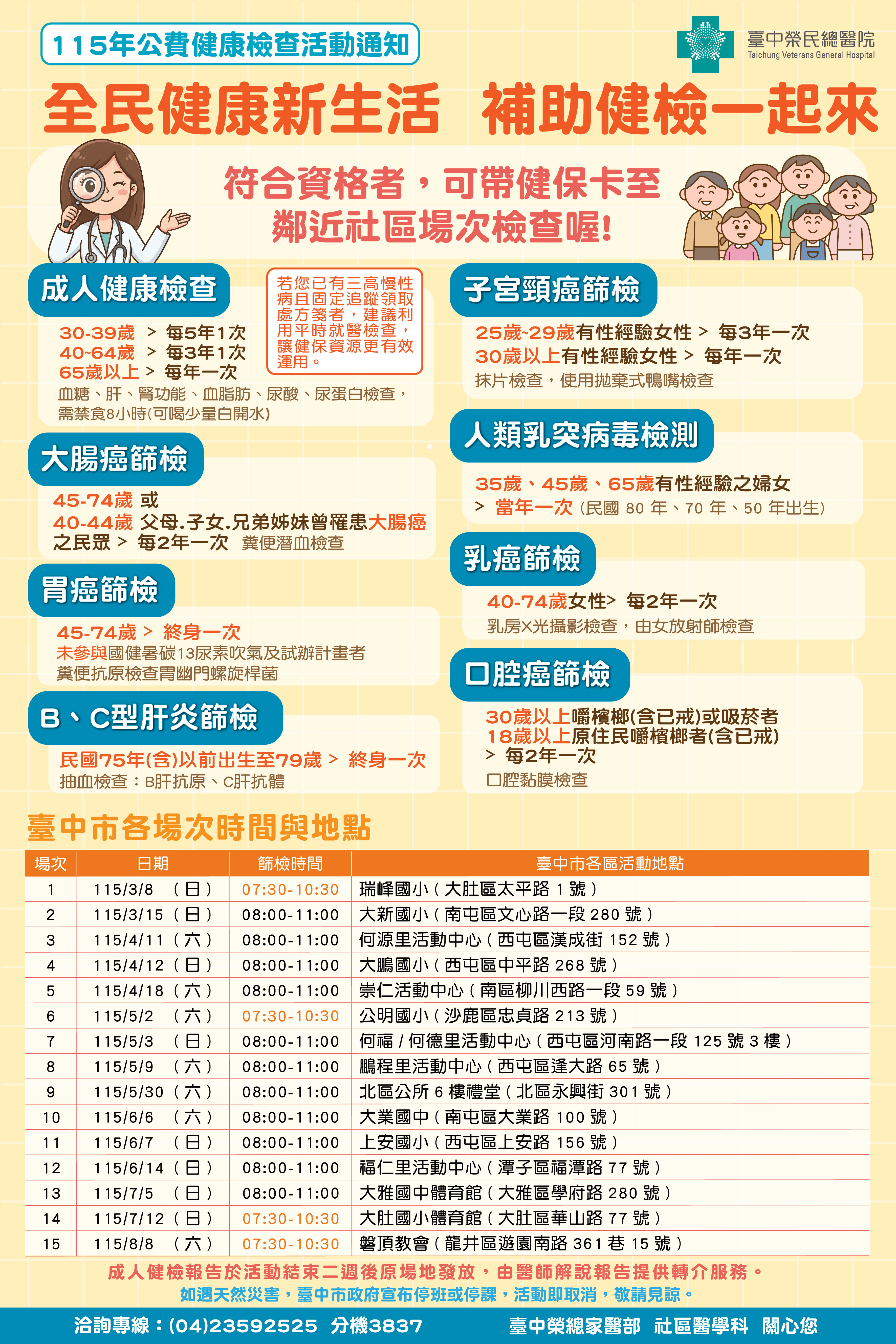 成人健康檢查及癌症篩檢活動